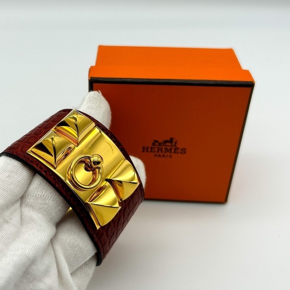 Hermes CDC Collier de Chien Rouge H Red Alligator Croc GHW Guc Size M 2012 - Picture 3 of 15